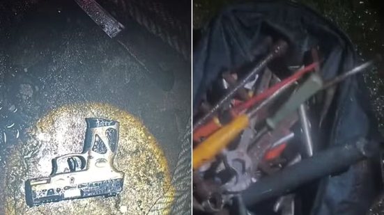 Quatro suspeitos são apontados pela PM como envolvidos na tentativa de roubo a uma marina em Guarujá; um deles foi baleado e preso após troca de tiros. - Imagem: Reprodução / 21º BPM/I de São Paulo