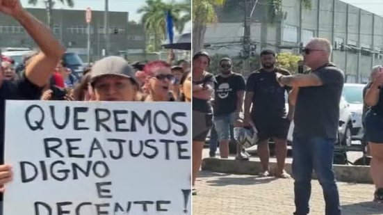 Servidores municipais realizam manifestação durante greve por reajuste salarial em Praia Grande - Imagem: Reprodução / Tv Tribuna