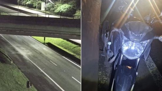 Motociclista morreu após perder o controle da moto em viaduto e cair na pista da rodovia, onde acabou sendo atingido por um carro em Cubatão - Imagem: Divulgação / Artesp