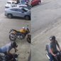 As imagens de monitoramento do local registraram momento em que o ladrão se aproxima da moto - Imagem: Reprodução/ Guarujá Mil Grau
