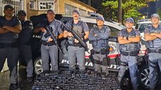 Policiais militares apreenderam 150,6 kg de maconha, distribuídos em 178 tabletes, durante abordagem na Rodovia Régis Bittencourt, em Cajati. - Imagem: Divulgação / 2ª Cia do 14º BPM/I