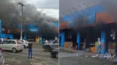Fumaça sai de loja do Magazine Luiza na Avenida Anchieta, em Bertioga, durante incêndio registrado nesta sexta-feira (16) - Imagem: Reprodução