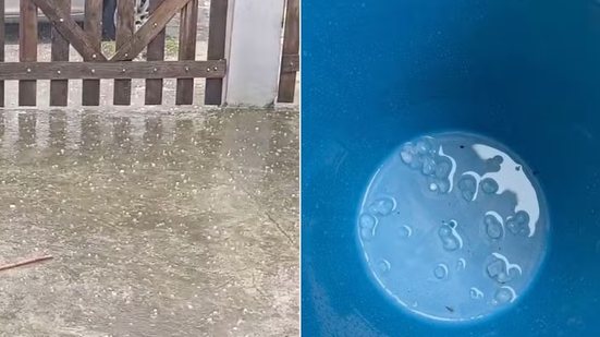 Chuva de granizo surpreendeu moradores de Mongaguá e Itanhaém na manhã deste sábado (5). Fenômeno durou cerca de cinco minutos e foi registrado em vídeos feitos por moradores. - Imagem: Reprodução / g1