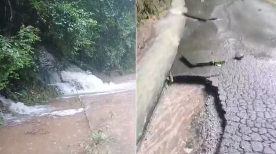 Trecho da Serra do Guaraú foi bloqueado após fortes chuvas provocarem deslizamentos e danos na pista em Peruíbe. - Imagem: Reprodução/Defesa Civil Estado