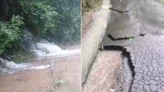 Trecho da Serra do Guaraú foi bloqueado após fortes chuvas provocarem deslizamentos e danos na pista em Peruíbe. - Imagem: Reprodução/Defesa Civil Estado