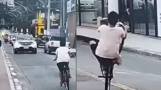 Durante a Operação Ocupação, a Guarda Civil Municipal abordou ciclistas que desrespeitaram as regras de trânsito na orla - Imagem: Reprodução
