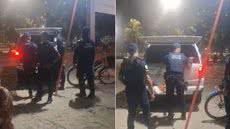 Homem foi contido por agentes da Guarda Civil Municipal após confusão na tenda de Carnaval, na orla de Santos - Imagem: Luiz Linna/TV Tribuna