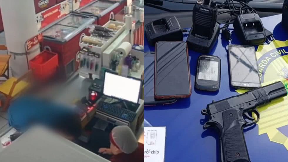 Vídeos mostram o criminoso intimidando atendentes e forçando a entrega de dinheiro em estabelecimentos comerciais - Imagem: Reprodução/ Portal TH+/ Divulgação/ Prefeitura de São Vicente