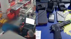 Vídeos mostram o criminoso intimidando atendentes e forçando a entrega de dinheiro em estabelecimentos comerciais - Imagem: Reprodução/ Portal TH+/ Divulgação/ Prefeitura de São Vicente