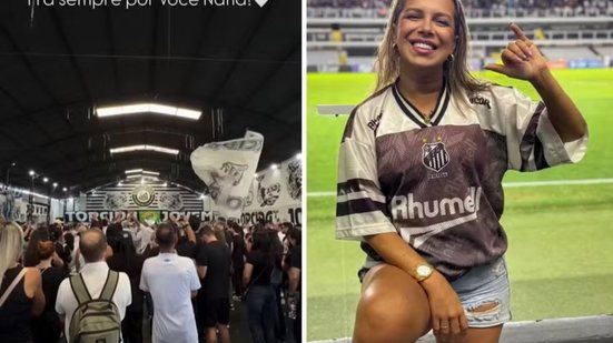 Naty Potira, influenciadora e torcedora do Santos, foi velada nesta segunda-feira (28) na sede da Torcida Jovem, em São Paulo. Ela morreu aos 39 anos, no sábado (26), após cerca de três anos de tratamento contra o câncer - Imagem: Redes Sociais
