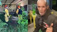 Após ser encontrado debilitado, Vicente foi atendido pelo Corpo de Bombeiros e levado ao Pronto-Socorro de São Vicente - Imagem: Divulgação e 6° GB/ Reprodução/ Perivaldo Oliveira