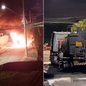 Caminhão-tanque carregado de piche foi atingido por um incêndio na Avenida Wilson de Oliveira, no Jardim Melvi, em Praia Grande - Imagem: Itaicy Júlio/Praia Grande Mil Grau