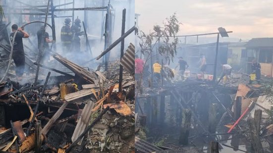 Seis caminhões e 18 bombeiros foram mobilizados para controlar as chamas e evitar que o incêndio se espalhasse ainda mais - Foto Divulgação/ Defesa Civil SP/ Redes Sociais