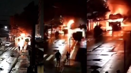 Um incêndio de grandes proporções em Praia Grande destruiu um caminhão e danificou a rede elétrica - Imagem: Reprodução/ Redes Sociais