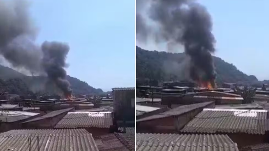 Incêndio atinge a comunidade Vila Esperança, em Cubatão, SP - Imagem: Reprodução