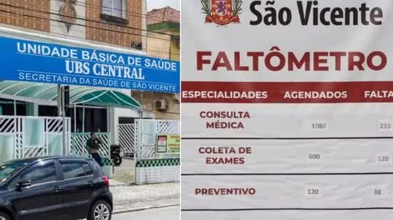 Painéis informativos instalados nas unidades de saúde de São Vicente buscam conscientizar pacientes sobre os impactos das faltas em consultas e exames na rede pública - Imagem: Prefeitura de São Vicente