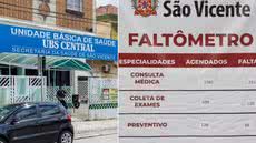 Painéis informativos instalados nas unidades de saúde de São Vicente buscam conscientizar pacientes sobre os impactos das faltas em consultas e exames na rede pública - Imagem: Prefeitura de São Vicente