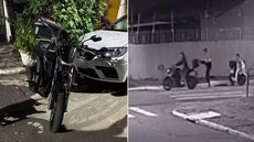 Motocicleta furtada foi recuperada pela Polícia Militar após três adolescentes serem abordados enquanto empurravam o veículo pelas ruas de Praia Grande - Imagem: PM e Reprodução