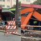Carro invadiu a calçada e destruiu uma banca de jornal na Avenida Presidente Castelo Branco, em Praia Grande; acidente não deixou feridos - Imagem: Itaicy Julio/Praia Grande Mil Grau