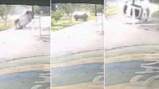 Carro capotou diversas vezes antes de atravessar o canteiro central e bater contra um poste na Avenida Anchieta, em Bertioga, durante a madrugada desta segunda-feira (17) - Imagem: Reprodução