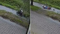 Árvore atingiu uma motocicleta na Avenida Angelina Pretti, em São Vicente, na manhã desta terça-feira (1º), durante ventos que chegaram a 73 km/h. Uma jovem de 21 anos ficou ferida e foi encaminhada ao pronto-socorro - Imagem: Reprodução