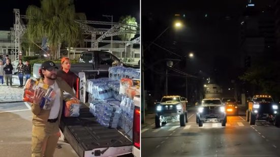 Influenciador César Rincon organizou um comboio de caminhonetes com doações para famílias afetadas pelas enchentes no Vale do Ribeira. Os suprimentos chegaram a Eldorado na quarta-feira (16) e foram distribuídos com apoio da Defesa Civil - Imagem: Redes sociais