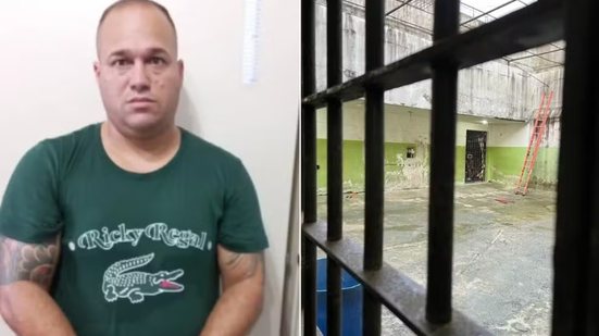 Roberto Prieto Filho, conhecido como Betinho, foi preso na Bolívia após permanecer foragido desde o resgate de uma cadeia em Guarujá, em janeiro de 2022. A captura contou com informações da Polícia Federal e da Polícia Civil de São Paulo - Imagem: g1 Santos e Reprodução