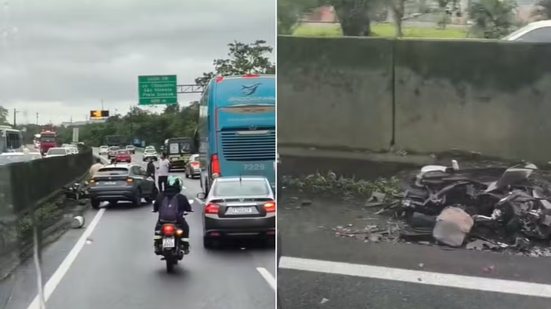 Motociclista de 45 anos morreu após ser atingido por uma carreta no km 59 da Rodovia Anchieta, em Cubatão, na manhã desta quinta-feira (22) - Imagem: Reprodução