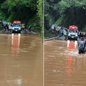 Equipes do Samu transportam motociclista de 23 anos em uma maca por trecho alagado da Rodovia Prefeito Dirceu Dias Batista, entre Ribeira e Itapirapuã Paulista, no interior de São Paulo - Imagem: Prefeitura de Ribeira
