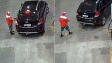 Câmeras de segurança registraram o momento em que o motorista deixa o posto após abastecer o veículo; Polícia Civil apura suspeita de estelionato e possível uso de placa clonada - Imagem: Reprodução