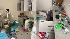 Consultório odontológico ficou revirado após invasão criminosa durante a madrugada no Guarujá; equipamentos e materiais de trabalho foram furtados - Imagem: Arquivo Pessoal