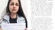 Marcelly Peretto, acusada de envolvimento na morte do irmão Igor Peretto, enviou uma carta ao juiz responsável pelo caso em Praia Grande (SP). No documento, ela nega participação no crime - Imagem: Reprodução
