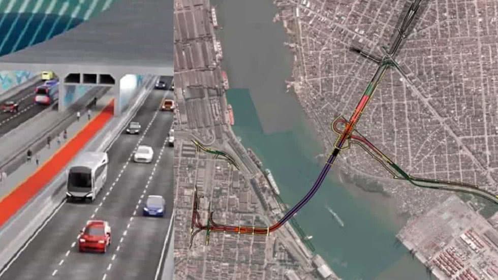 Com investimento de R$ 6,8 bilhões, o túnel promete transformar a mobilidade e a economia da região de Santos e Guarujá - Imagem: Divulgação