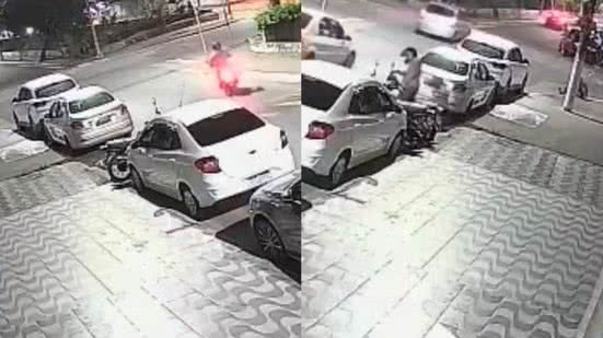 Uma mulher de 35 anos teve sua moto furtada enquanto assistia à missa em Praia Grande, com câmeras de segurança registrando o crime - Imagem: Reprodução