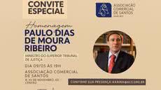 Cerimônia ocorrerá na sede da Associação Comercial de Santos, destacando a carreira do ministro e seu compromisso com a Justiça e a Constituição - Imagem: Divulgação