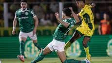Gabriel fez o primeiro gol do jogo entre Mirassol x Palmeiras, pelo Brasileirão - Foto: Rapha Marques/Sports Press Photo/Getty Images