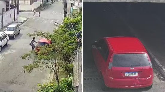 Motorista se apresentou à polícia após atropelar idoso de 79 anos na Vila Caiçara, em Praia Grande. - Imagem: Reprodução e Divulgação/Polícia Civil