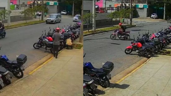 Vídeo de câmera de segurança mostra criminosos em Santos, que agiram em plena tarde em uma área movimentada - Imagem: Reprodução