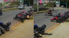 Vídeo de câmera de segurança mostra criminosos em Santos, que agiram em plena tarde em uma área movimentada - Imagem: Reprodução