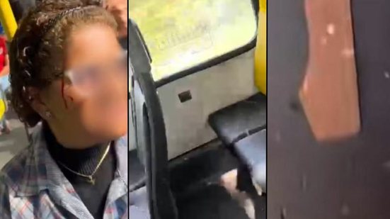 Um ataque com azulejo deixou uma mulher ferida em São Vicente, gerando pânico entre os passageiros do ônibus - Imagem: Reprodução/ Redes sociais