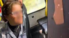Um ataque com azulejo deixou uma mulher ferida em São Vicente, gerando pânico entre os passageiros do ônibus - Imagem: Reprodução/ Redes sociais