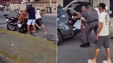 Mulher desmaiou após ser agredida pelo marido em plena orla de Peruíbe; ataque foi registrado por testemunhas - Imagem: Redes Sociais