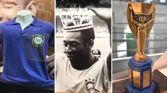 Peças históricas, objetos pessoais e homenagens internacionais integram o acervo do Museu Pelé, em Santos, dedicado à preservação da trajetória do Rei do Futebol - Imagem: Prefeitura de Santos
