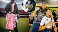 Jogadores do Santos usaram camisas com um patch em homenagem à torcedora e influenciadora Naty Potira durante a partida contra o São Paulo, no Morumbi, na sexta-feira (2) - Imagem: Reprodução/Redes sociais