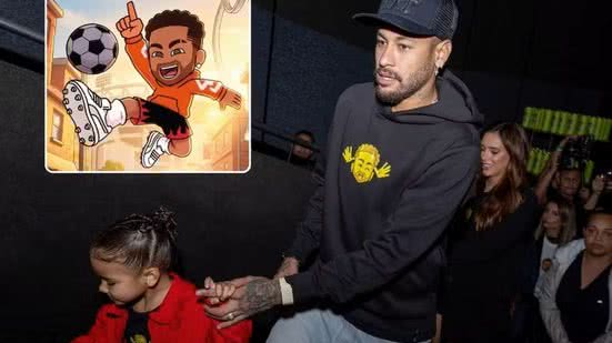 Neymar Jr. apresentou o personagem Ney Ney durante uma sessão especial no Cine Roxy, em Santos, nesta segunda-feira (5) - Imagem: NR Sports/Divulgação