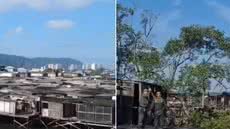 Polícia Militar Ambiental demoliu uma construção irregular erguida sobre palafitas em área de manguezal de Santos durante ação de fiscalização em Área de Preservação Permanente - Imagem: Divulgação/Polícia Militar