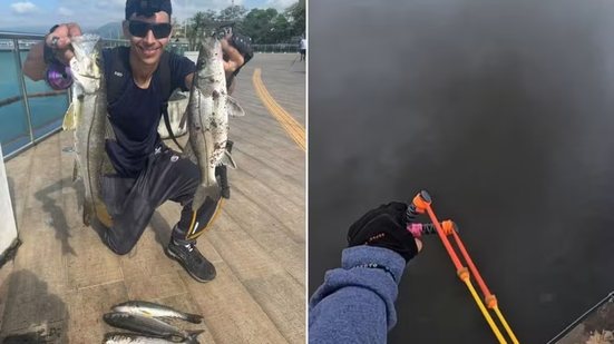 Bruno Barbosa, de 22 anos, ganhou popularidade nas redes sociais ao publicar vídeos de pesca com estilingue no Rio Casqueiro, em Cubatão - Imagem: Arquivo Pessoal/Barbosa013b