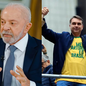 Lula e Flávio Bolsonaro aparecem com 46% das intenções de voto em eventual segundo turno, segundo pesquisa PoderData/Aya divulgada neste sábado (3) - Imagem: Reprodução