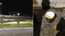 Grupo foi detido após pichar passarela sobre rodovia em Mongaguá; materiais utilizados foram apreendidos - Imagem: Divulgação/Prefeitura de Mongaguá