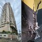 Edifício residencial no bairro Aviação permanece interditado desde fevereiro de 2024 após a identificação de falhas estruturais que motivaram a evacuação dos moradores - Imagem: Vanessa Rodrigues/A Tribuna Jornal e g1 Santos